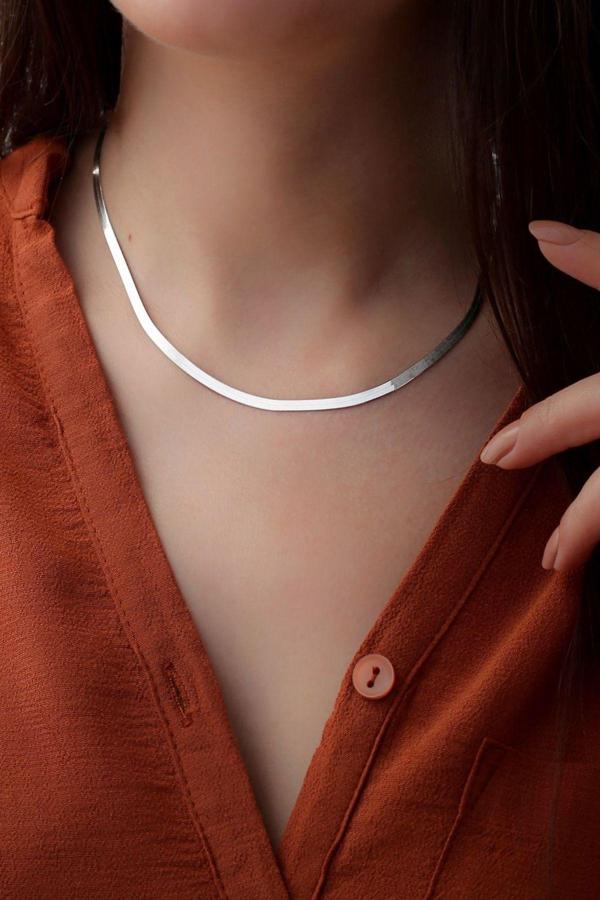 Vaoov 925 Ayar Gümüş Italyan Yılan Zincir - Image 1