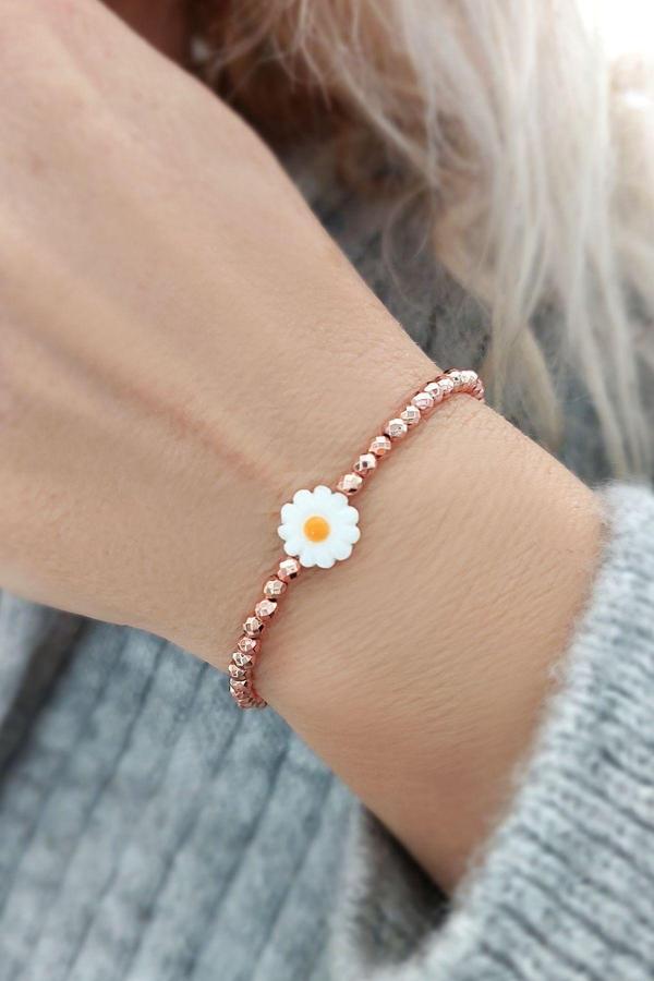 Vaoov 925 Ayar Gümüş Hematit Taşlı Rose Papatya Bileklik - Image 1