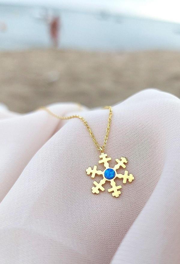 Vaoov 925 Ayar Gümüş Opal Taşlı Gold Kar Tanesi Kolye - Image 1