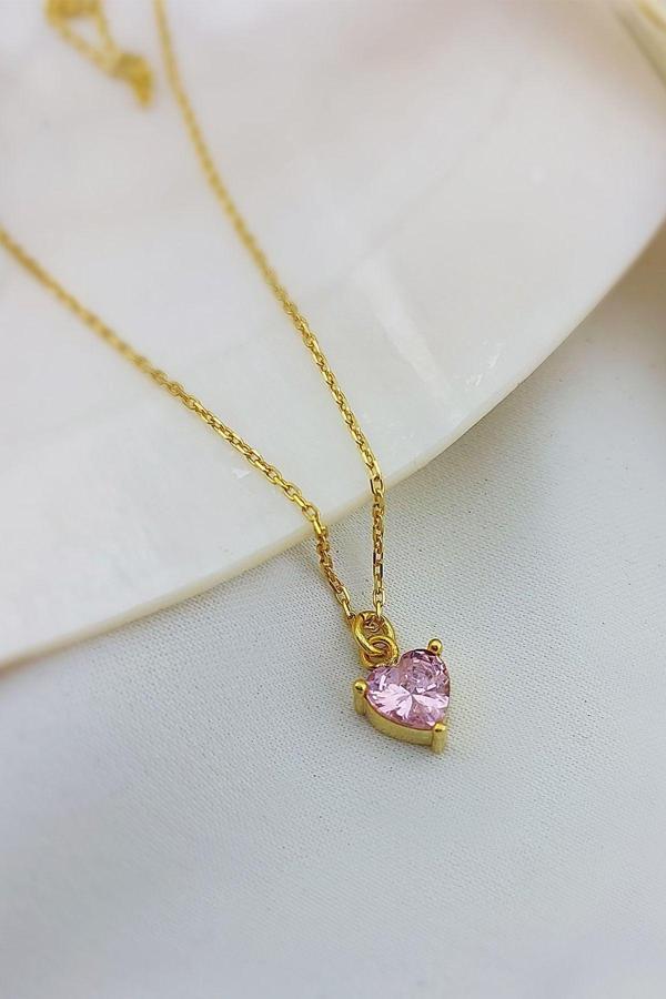 Vaoov 925 Ayar Gümüş Pembe Kalp Kolye - Image 1