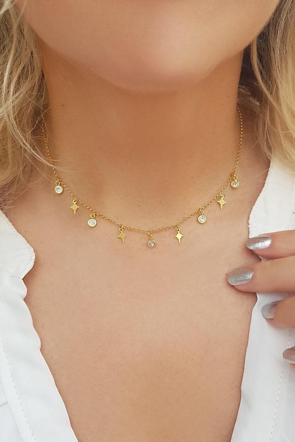 Vaoov 925 Ayar Gümüş Choker Kutup Yıldızı Kolye - Image 1