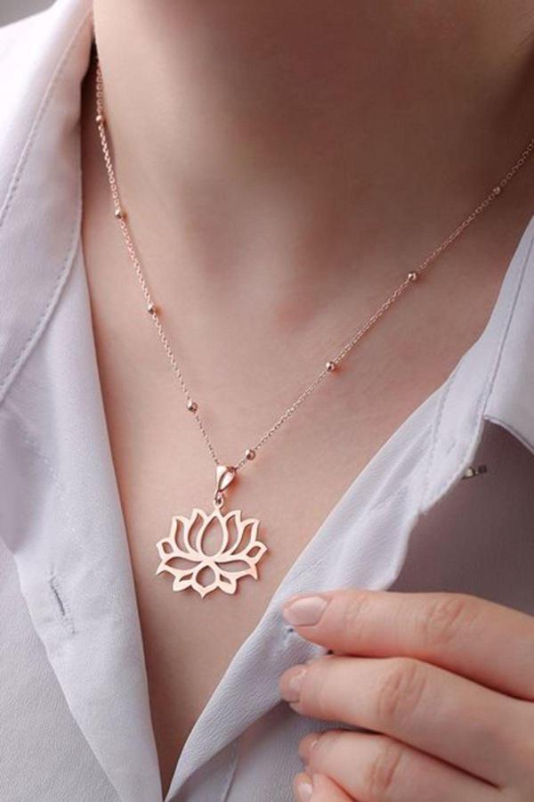 Vaoov 925 Ayar Gümüş Lotus Çiçeği Kadın Kolye - Image 1