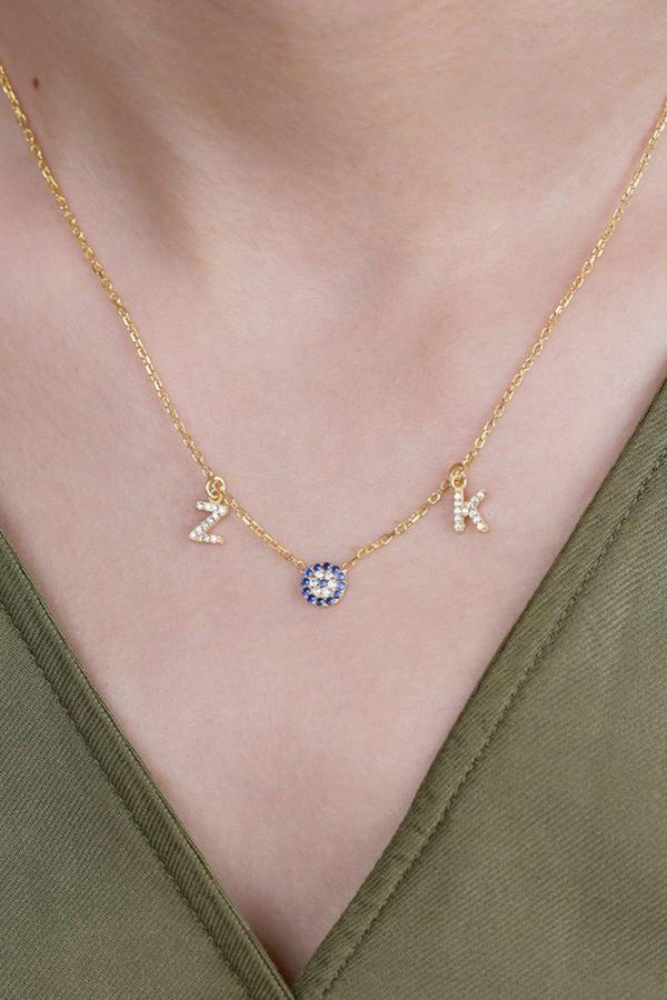 Vaoov 925 Ayar Kişiye Özel Nazarlı Harf Kolye - Image 1