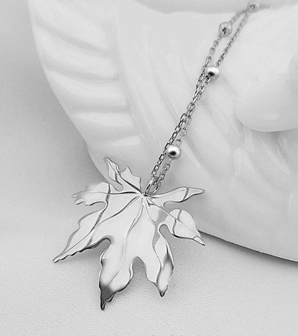 Vaoov 925 Ayar Gümüş Çınar Yaprağı Kolye - Image 1
