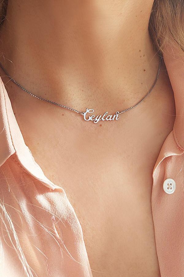 Vaoov 925 Ayar Gümüş Venezia Zincirli Choker Isim Kolye - Image 1