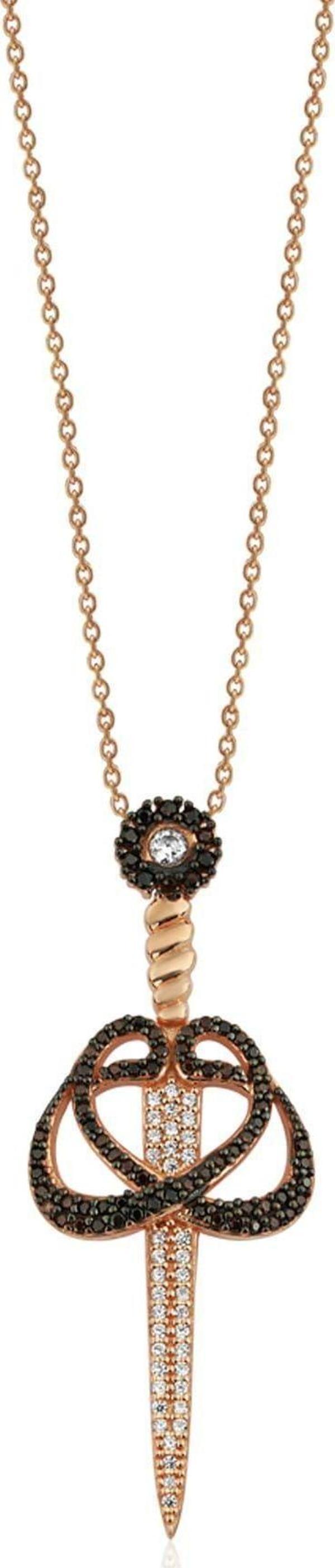 Vaoov Kadın 925 Ayar Gümüş Çift Vav Yazılı Kılıç Kolye Klc006 - Image 1