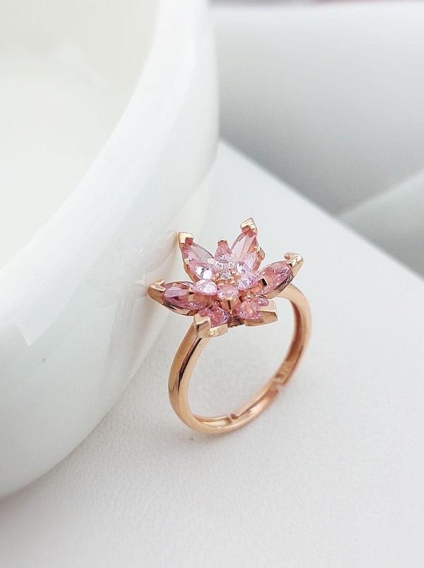 Vaoov 925 Ayar Gümüş Pembe Lotus Yüzük - Image 1