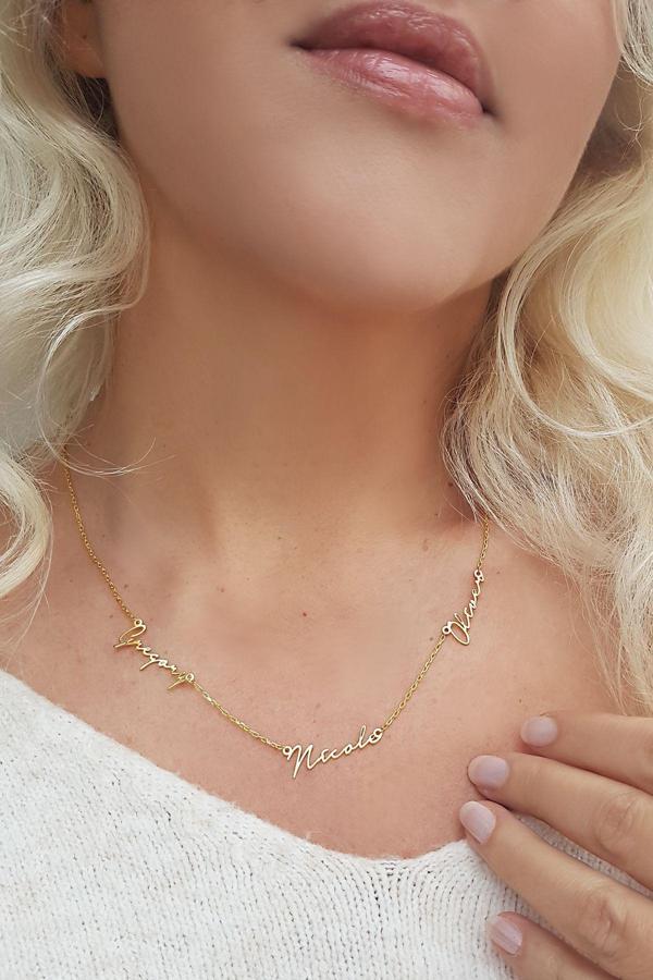 Vaoov 925 Ayar Gümüş El Yazısı Üç Isimli Kolye - Image 1