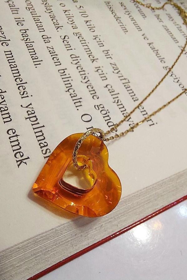 Vaoov Turuncu Taşlı Gümüş Kolye - Image 1