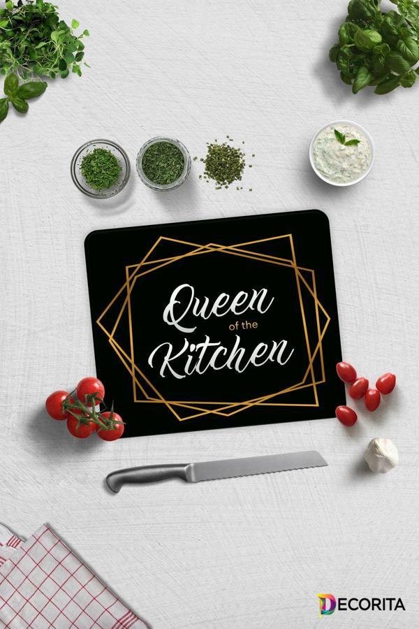 Cam Kesme Tahtası - Cam Kesme Tablası | Queen Of The Kitchen - Siyah | 29cm x 34cm - Image 1