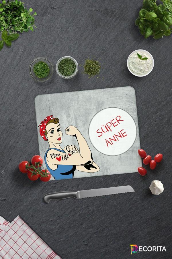 Cam Kesme Tahtası - Cam Kesme Tablası | Süper Anne | Gri Temalı | 29cm x 34cm - Image 1