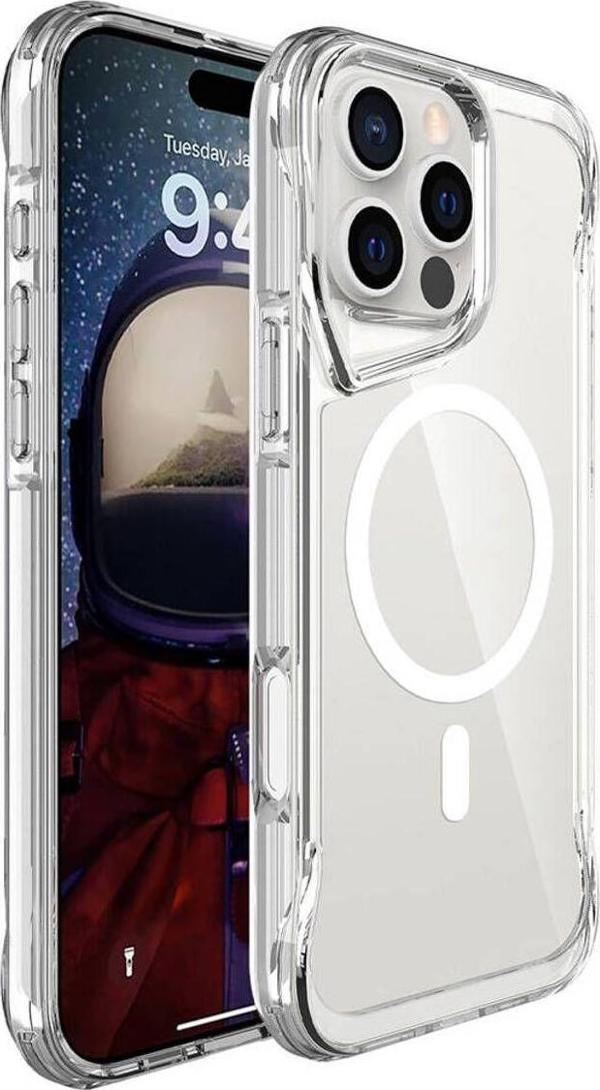 Apple iPhone 16 Pro Kılıf Eğimli Kamera Dizayn Magsafe Şarj Uyumlu Sert Şeffaf Silikon - Image 1