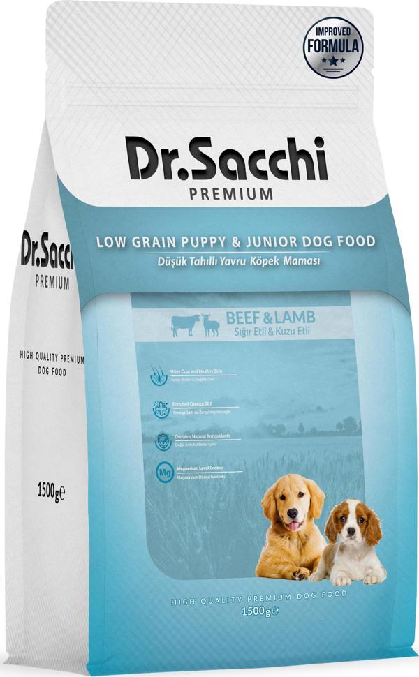 Dr.Sacchi Düşük Tahıllı Sığır Etli ve Kuzu Etli Yavru Köpek Maması 1,5 Kg - Image 1