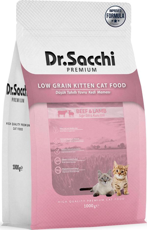 Dr.Sacchi Premium Düşük Tahıllı Sığır Etli ve Kuzu Etli Yavru Kedi Maması 1 Kg  - Image 1