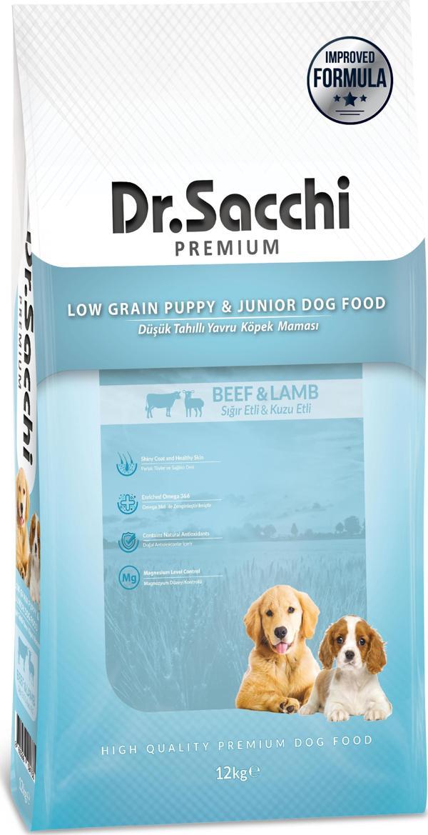 Dr.Sacchi Premium Düşük Tahıllı Sığır Etli ve Kuzu Etli Yavru Köpek Maması 12 Kg - Image 1