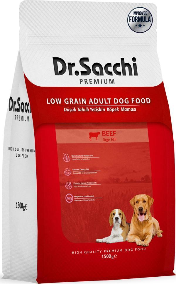 Dr.Sacchi Premium Düşük Tahıllı Sığır Etli Yetişkin Köpek Maması 1,5 Kg - Image 1