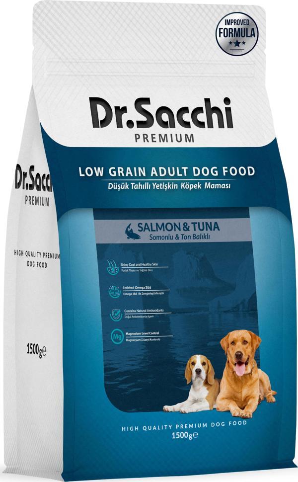 Dr.Sacchi Premium Düşük Tahıllı Somonlu ve Ton Balıklı Yetişkin Köpek Maması 1,5 Kg  - Image 1