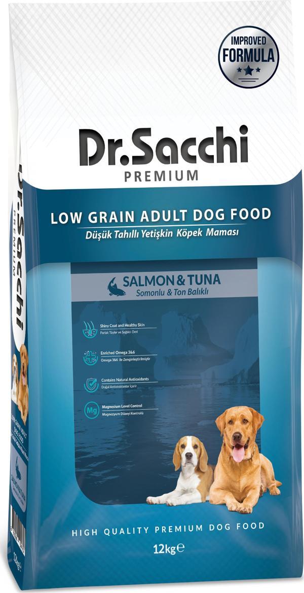 Dr.Sacchi Premium Düşük Tahıllı Somonlu ve Ton Balıklı Yetişkin Köpek Maması 12 Kg - Image 1
