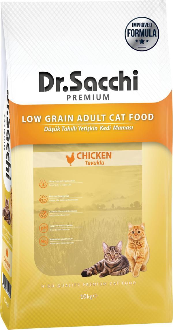 Dr.Sacchi Premium Düşük Tahıllı Tavuklu Yetişkin Kedi Maması 10 Kg - Image 1