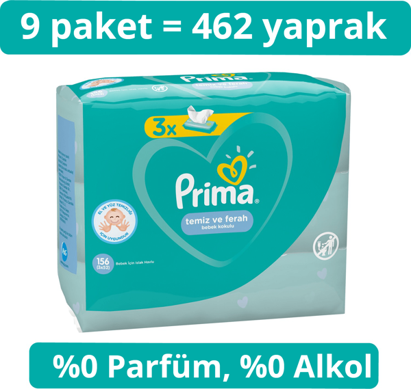 Prima Islak Havlu Mendil Temiz ve Ferah 9'lu 468 Yaprak - Image 1