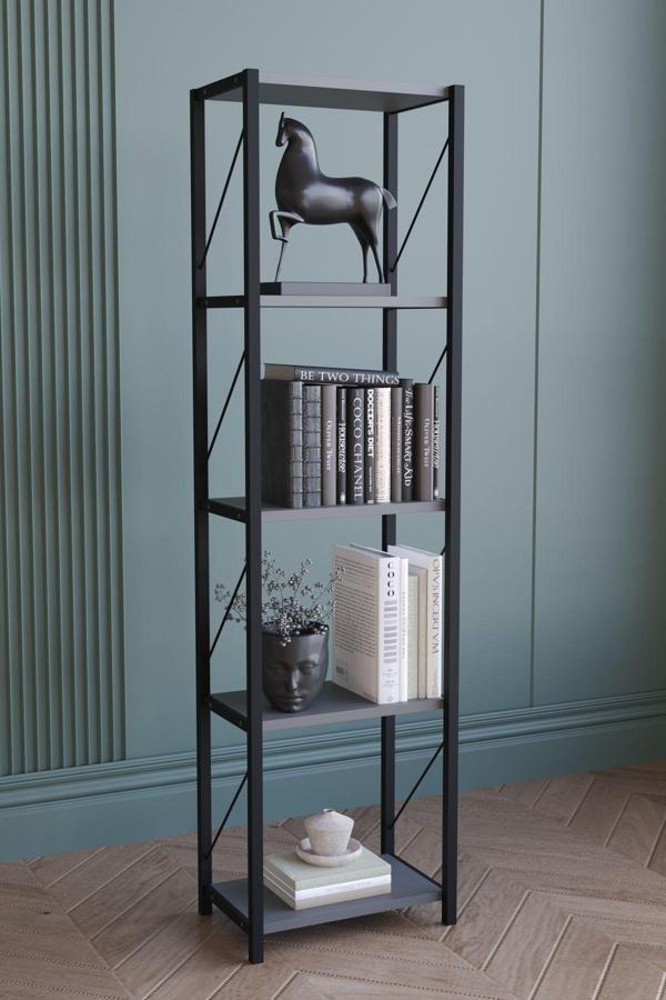 5 Raflı Metal Dar Kitaplık Dekoratif Kitaplık Antrasit  - Image 1