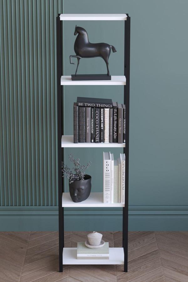 5 Raflı Metal Dar Kitaplık Dekoratif Kitaplık Beyaz  - Image 1