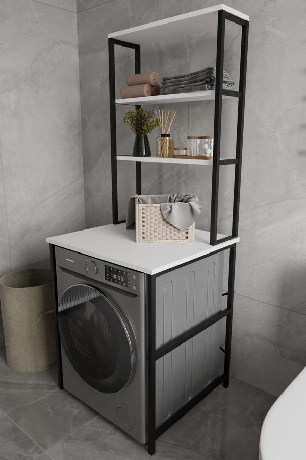 Iboda Çamaşır Makinesı Dolabı Çamaşır Makinesı Üstü 3 Raflı Düzenleyici Metal Banyo Dolabı Beyaz - Image 1