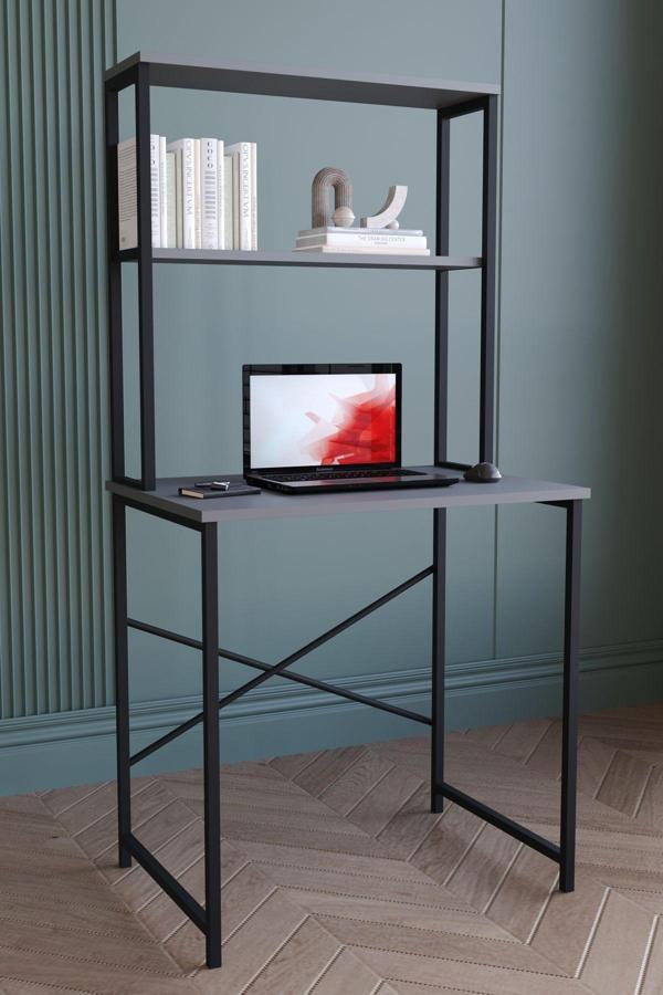 Metal Çalışma Masası  Raflı Kitaplık Çok Amaçlı Ofis Masa Antrasit - Image 1