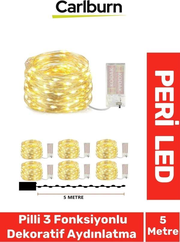 Led 5 Metre Sarı Pilli 3 Fonksiyonlu Dekoratif Aydınlatma Yeni Yıl Yılbaşı Çam Ağacı Ev Süsleme - Image 1