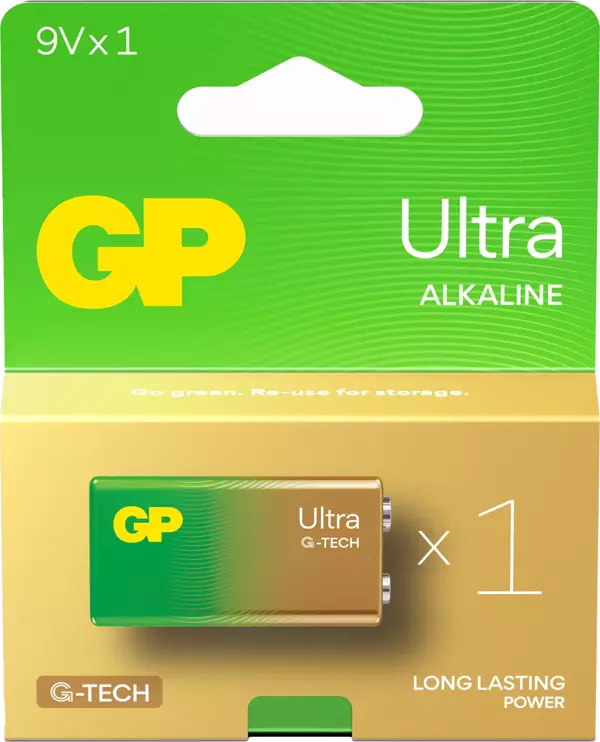 GP Batteries G-TECH Ultra Alkalin 9V - 6LR61 Boy 9V Pil Tekli Kart - Image 1
