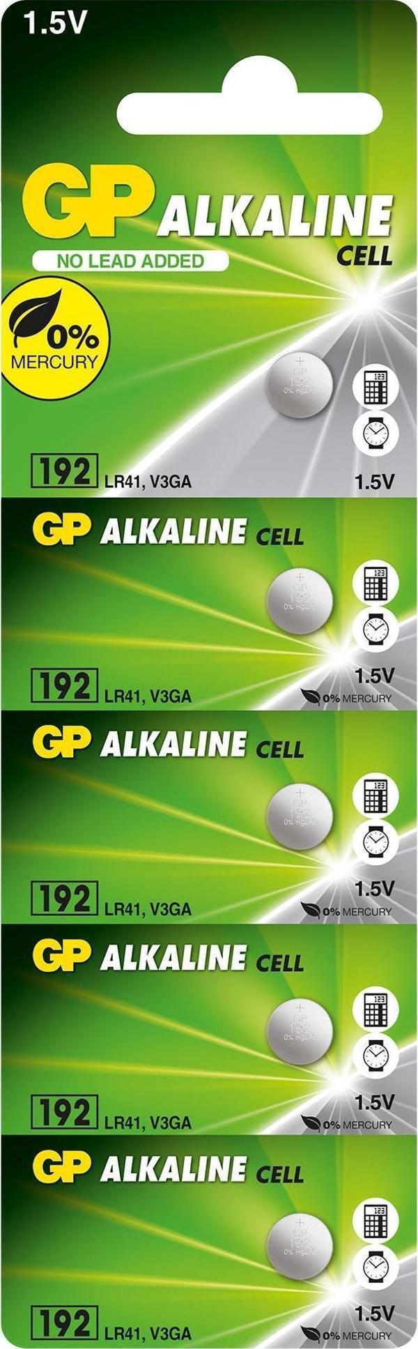 GP GP192-C5 LR41 Alkalin Düğme Pil 5'li Paket - Image 1