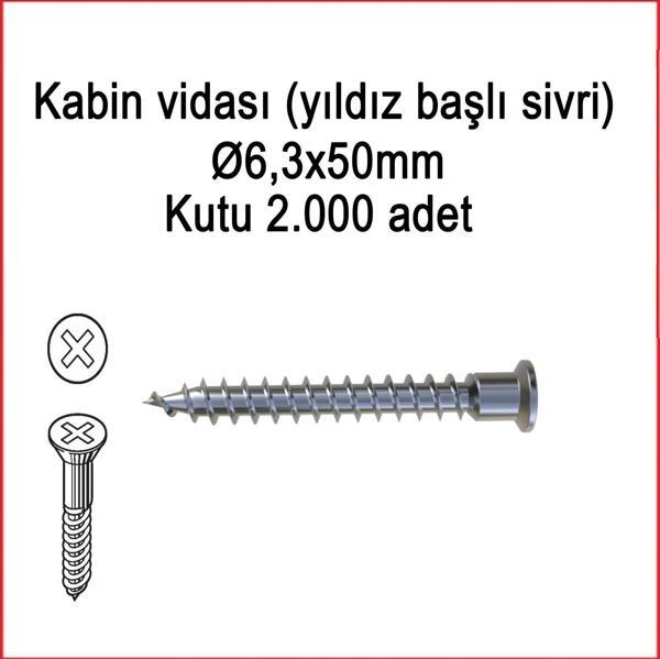 Metal Galvaniz Kabin vidası (yıldız başlı sivri) 06,3x50mm 1000 Adet Kargo bedava - Image 1