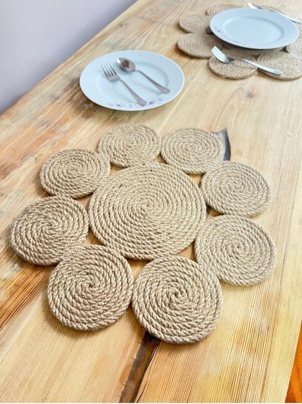 Rope Decor 6 Kişilik Papatya Hasır Halat Jüt Amerikan Servis Supla Servis Altı 36Cm - Image 1