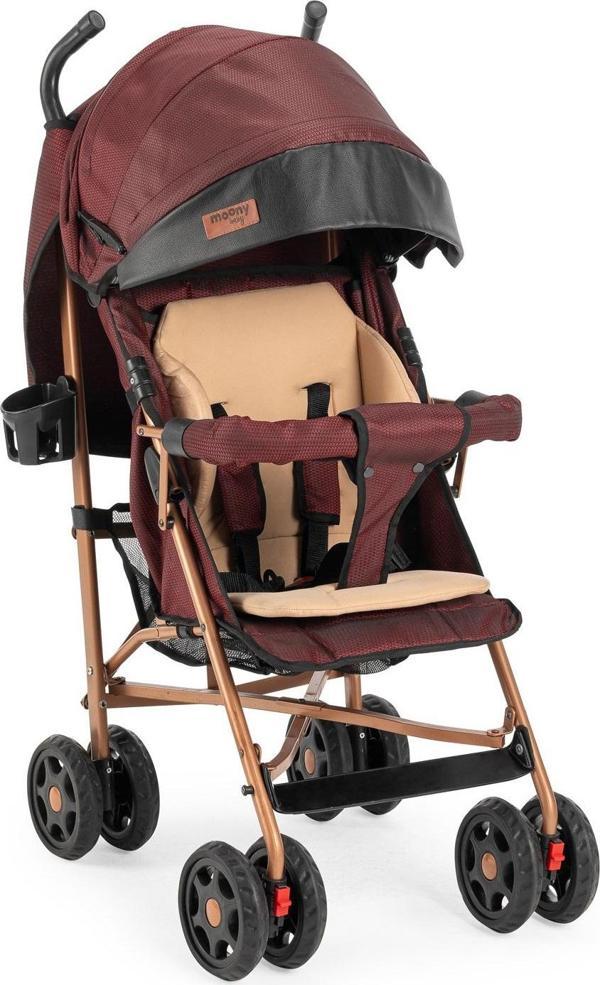 Moonybaby Lüks Baston Bebek Arabası-Yağmurluk -Tam Yatar Lüks Hafif Bebek Arabası-2022 Bordo - Image 1