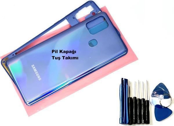 Tkgz Samsung Galaxy A21S KASA Arka Pil Batarya Kapağı (TAMİR SETİ) MAVİ - Image 1