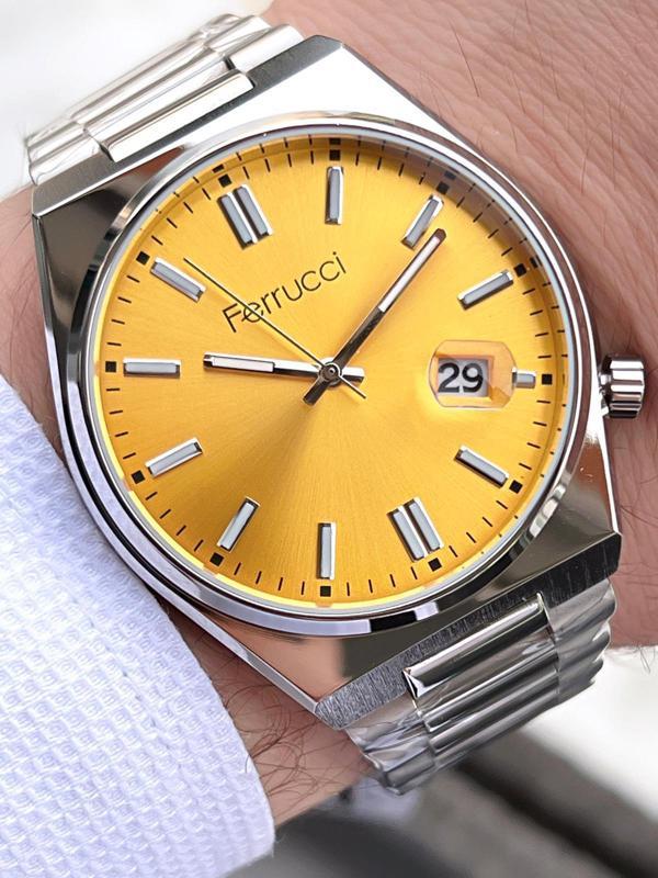 Ferrucci Tsuyosa Model Çelik Kordon Takvimli Kadran 30 Mt Suya Dayanıklı Erkek Kol Saati EFC.03223.4 - Image 1