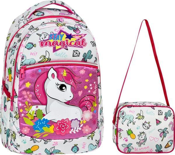 Çantaland Unicorn Desenli İlkokul Çantası + Beslenme Çantası - Image 1