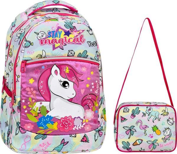 Çantaland Unicorn Desenli İlkokul Çantası + Beslenme Çantası - Image 1