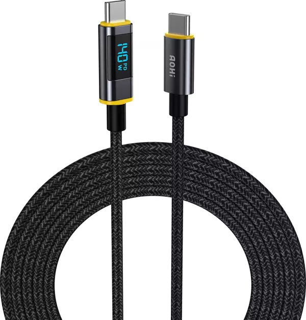 Aohi Magline Type-C to Type-C 140W PD3.1 LED Ekranlı Örgülü 1.2m Süper Hızlı Şarj-Data Kablosu - Image 1