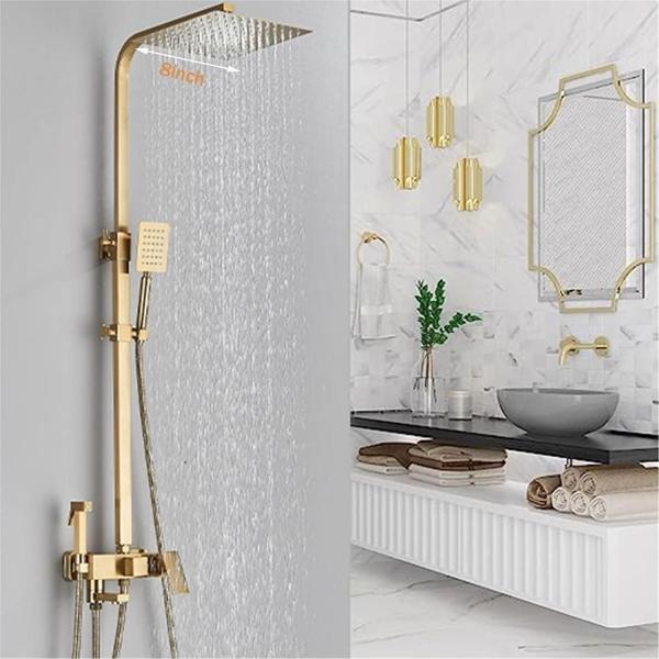 Gold Duş Seti Robot Yağmurlama Tepe Duş Seti  30x30cm Büyük Tepe Duş Başlığı 4'lü Banyo Seti - Image 1