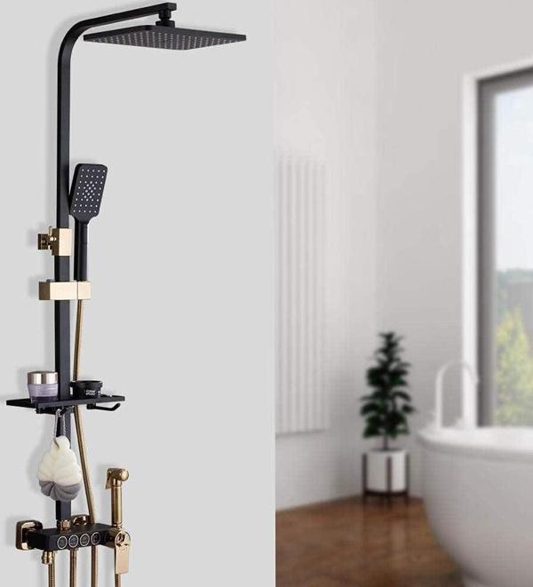Mat Siyah Duş Seti Robot Yağmurlama Tepe Duş Seti 30x30cm Büyük Tepe Duş Başlığı 4 Yollu Banyo Seti - Image 1