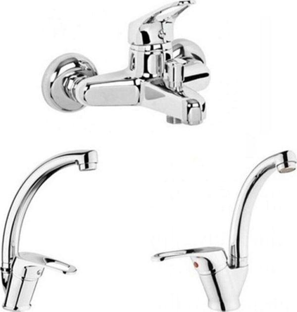 WUVERA 3 Lü Banyo Bataryası Seti Lavabo Kuğu Mutfak Kuğu Ve Banyo Bataryası - Image 1