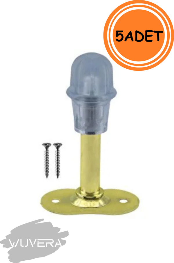 WUVERA Kapı Kolu Stoperi Gold 8 Cm Metal Kapı Tamponu Durdurucu Tutucu Tutacağı Kapı Stopu Silikonlu - Image 1