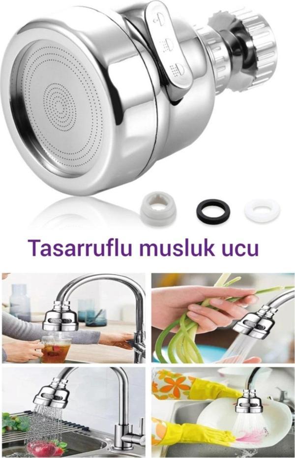 WUVERA Krom 3 Fonksiyonlu Mutfak Lavabo Başlığı 360 Derece Döner Musluk Ucu - Image 1