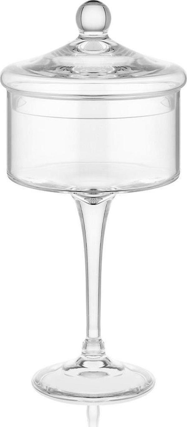 Alegra Glass Cam Ayaklı Kapaklı Love Kurabiyelik 17x37 cm - Image 1