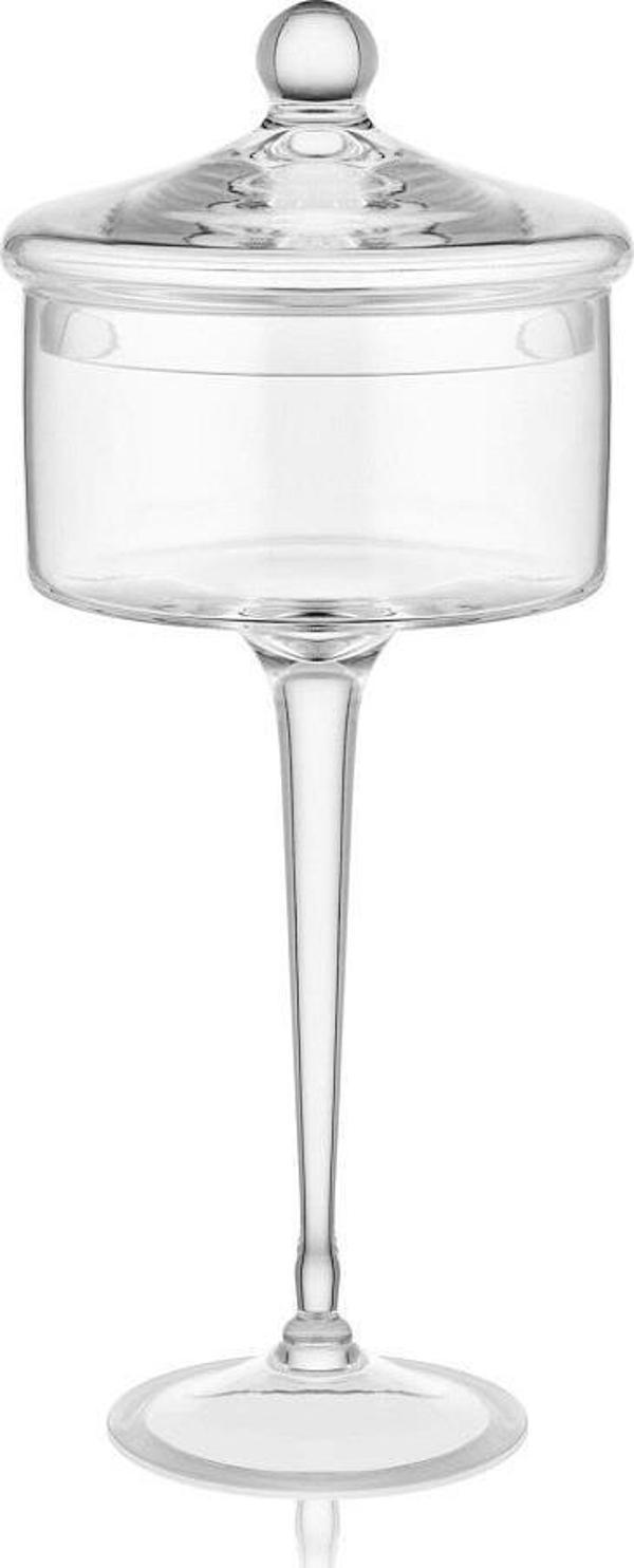 Alegra Glass Cam Ayaklı Kapaklı Love Kurabiyelik 17x43 cm - Image 1