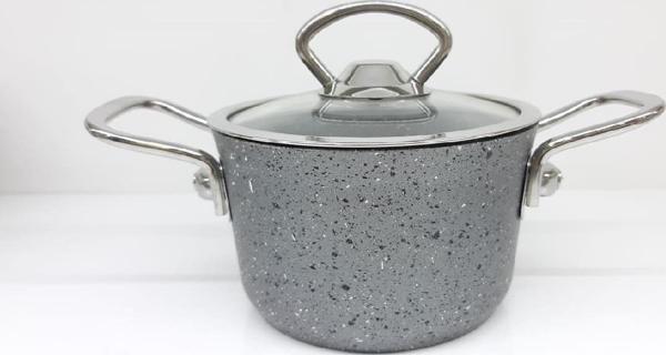 OMS Granit 16x8,5 cm Mini Tencere Cam Kapaklı 3111GRİ - Image 1