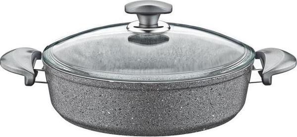Oms Granit 22X7,5 cm Gri Pilav Tencere Cam Kapaklı 3310 - Image 1