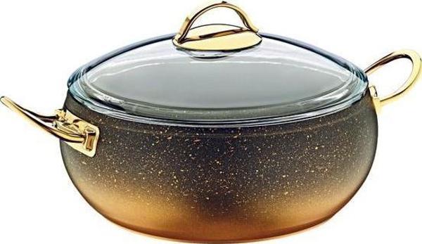 OMS Granit 26x7CM Pilav Küre Tencere Cam Kapaklı Gold 3341GOLD - Image 1