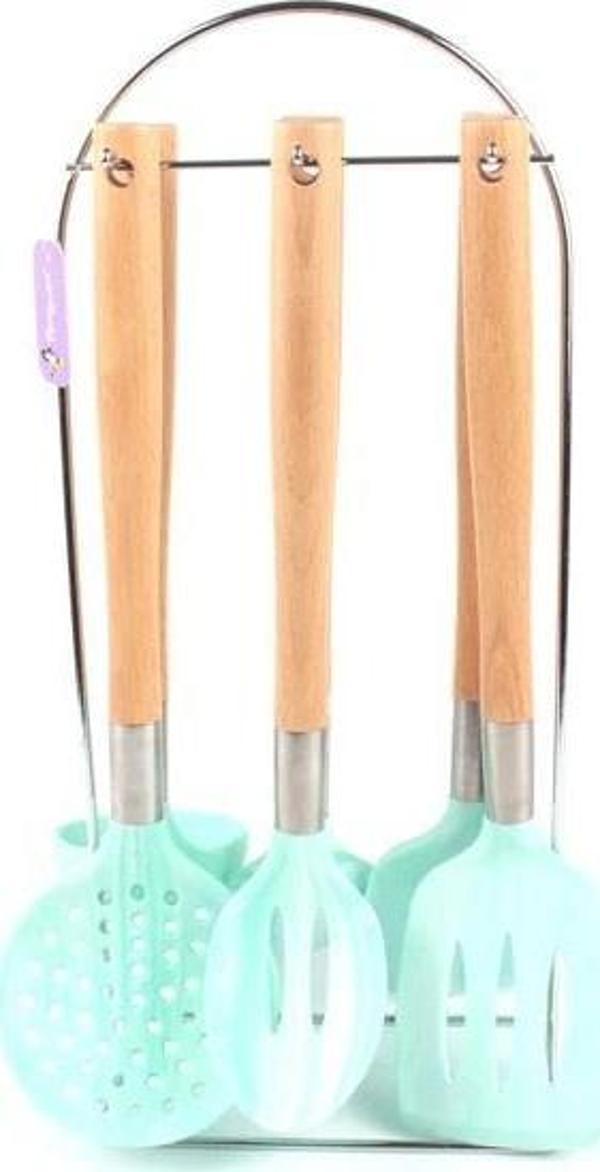 Penguen 7 Parça Bambu Saplı Silikon Servis Seti Yeşil PNG-1780 - Image 1